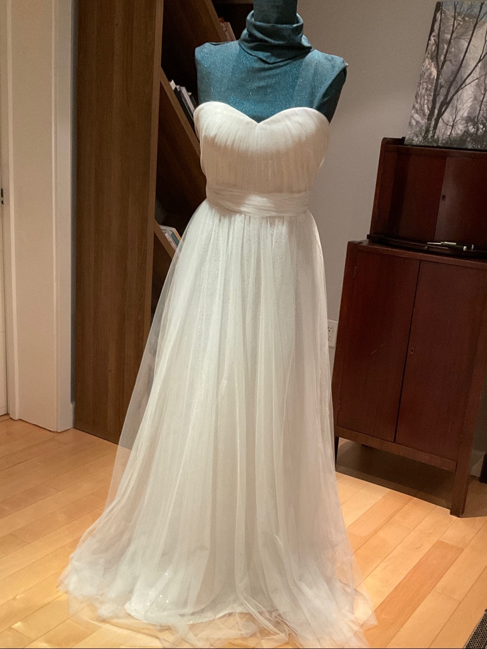 Strapless White Tulle Evening Dress